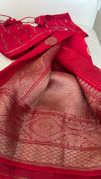 Red Pure Kora Silk Saree