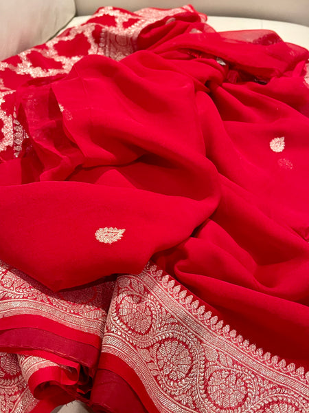 Pure Red Khaddi Chiffon Silk