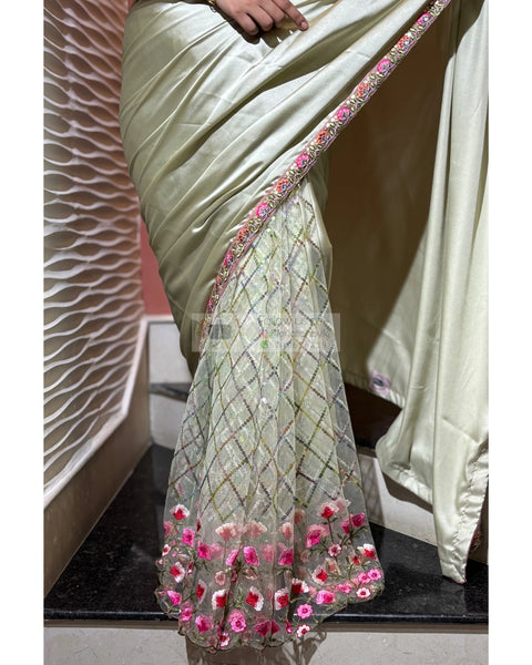 Mint Green Spring Whispers Satin & Net Half Saree