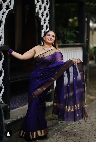 Purple and Gold Pure Maheshwari Handloom Silk Saree