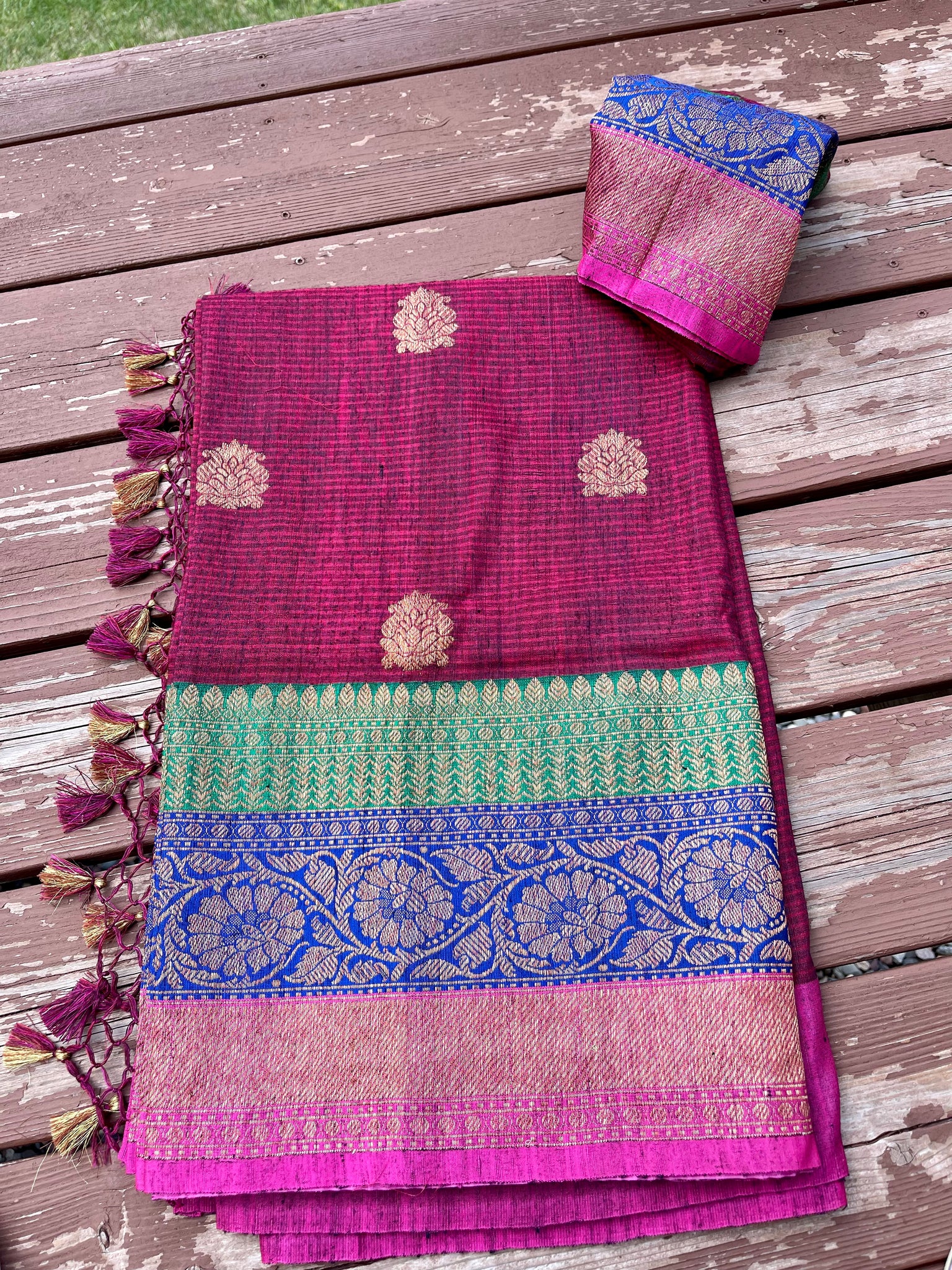 Magenta Dupion Raw Silk Saree
