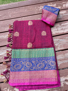 Magenta Dupion Raw Silk Saree
