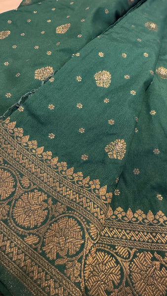 Green and Gold Pure Tussar Crepe Silk Saree