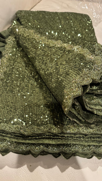 Olive Green Georgette Sequins Saree