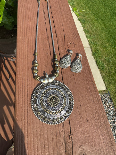 Dual Tone German Silver Necklace Earring Set