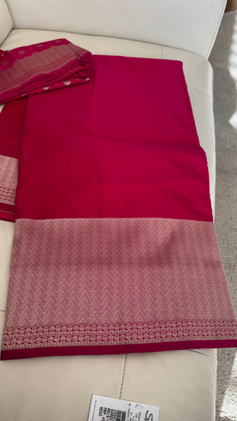 Soft Banarasi Silk Saree Rani Pink With Zari Border