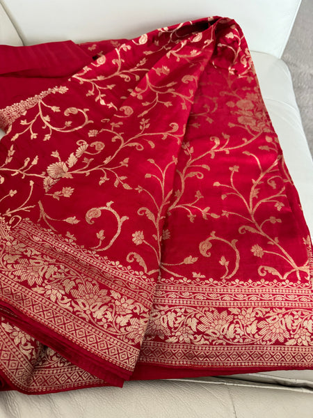 Red and Gold Munga Banarasi Silk Saree