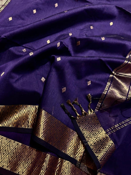 Purple and Gold Pure Maheshwari Handloom Silk Saree