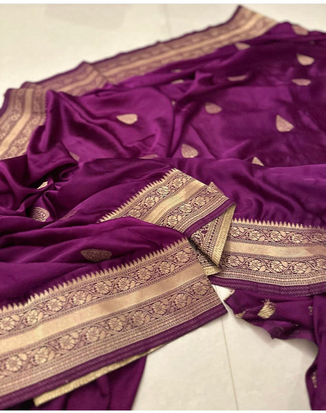 Purple Soft Satin Crepe Silk Saree