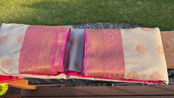 Biscuit and Pink Silk Banarasi Saree