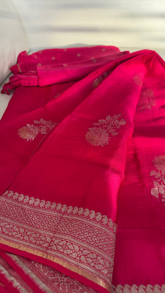 Rani Hot Pink Chiffon Georgette Saree