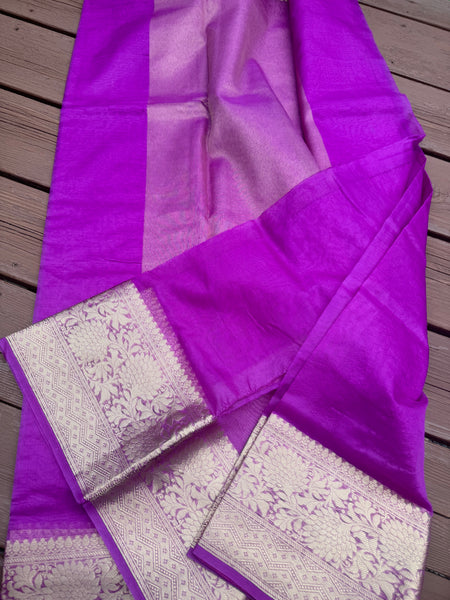 Mauve/Purple and Gold Banarasi Organza Silk Saree