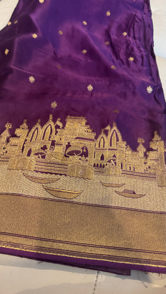 Kashi Elegance – Purple and Gold Mashru Silk Banarasi Handloom Saree