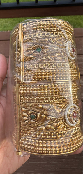 Gold plated Rajwadi Antique Broad Bangles Single openable Kada Bangle (1 Pair)
