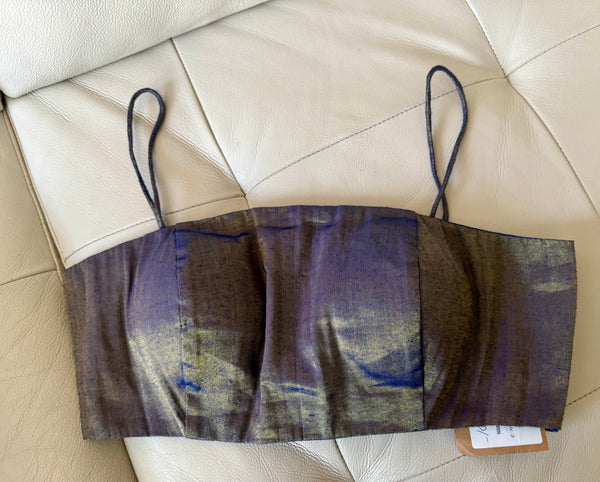 Iridescent Blue Sleeveless Square Neck Readymade Blouse