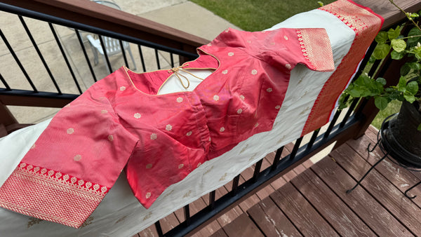 Off White and Red Soft Silk Saree with Readmade Blouse