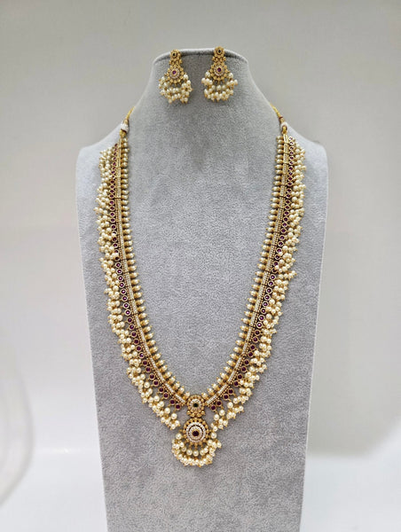 RubyGreen Antique Gold Long Necklace and Earring Set