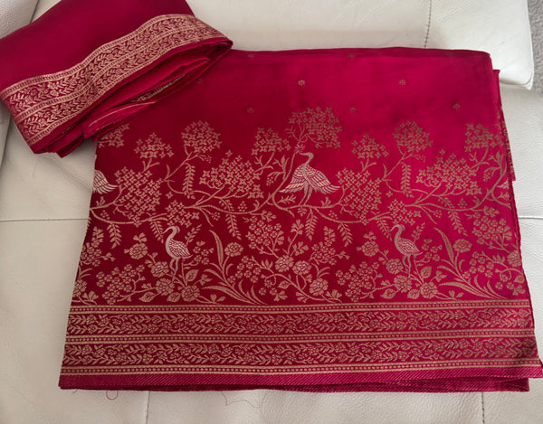 Hot Pink Magenta Mashru Silk Saree with Dual Tone Threadwork