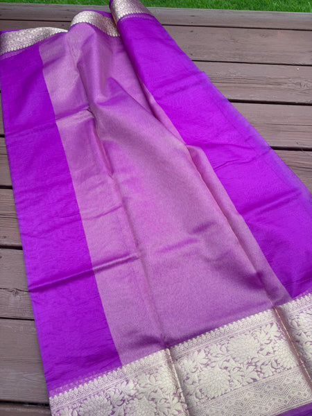 Mauve/Purple and Gold Banarasi Organza Silk Saree
