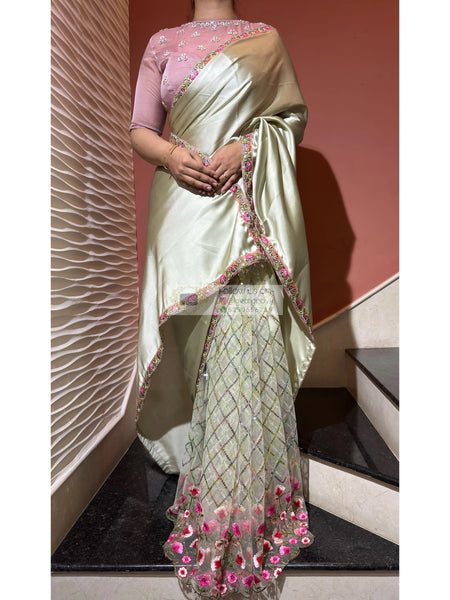 Mint Green Spring Whispers Satin & Net Half Saree