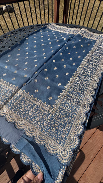 Royal Blue and Gold Tussar Silk Saree with Zari Butta's
