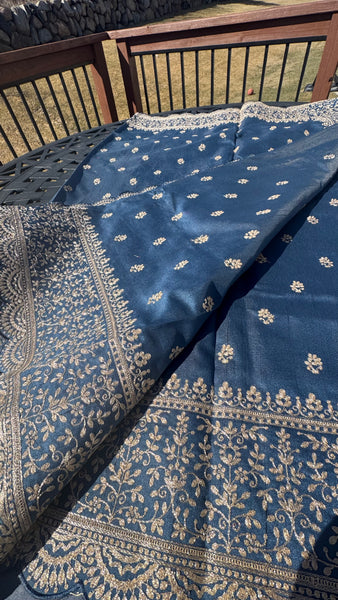 Royal Blue and Gold Tussar Silk Saree with Zari Butta's