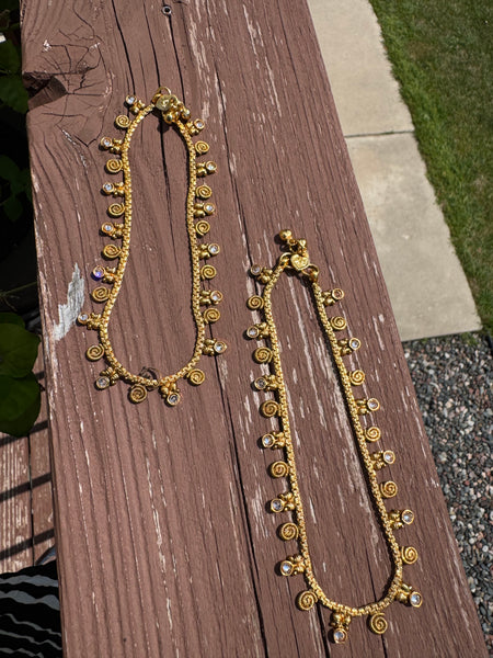 Gold Plated Polki Anklet Pair