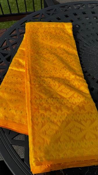 Yellow Jamdani Saree with Traditional Woven Design