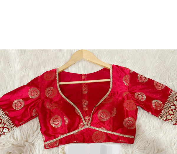 Red Brocade Readymade Blouse