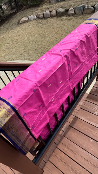Pink and Navy Blue Soft Silk Saree