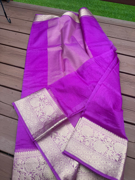 Mauve/Purple and Gold Banarasi Organza Silk Saree