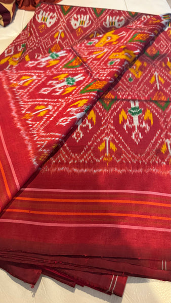 Pure Ikkat Double Weaving Silk Maroon and Multicolor Saree