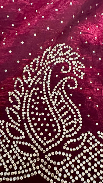 Deep Maroon Silk Crepe All-Over Stone Embellished Saree