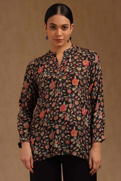 Black Silk Berry Botanical Print Tunic