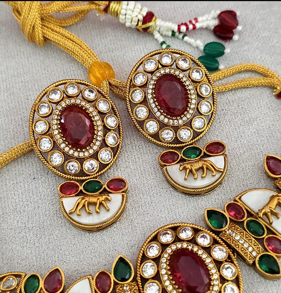 Sabyasachi inspired Ruby Green kundan choker with Earrings