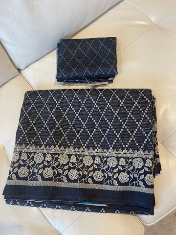 Black and Cream Tussar Silk Saree with Embroidery