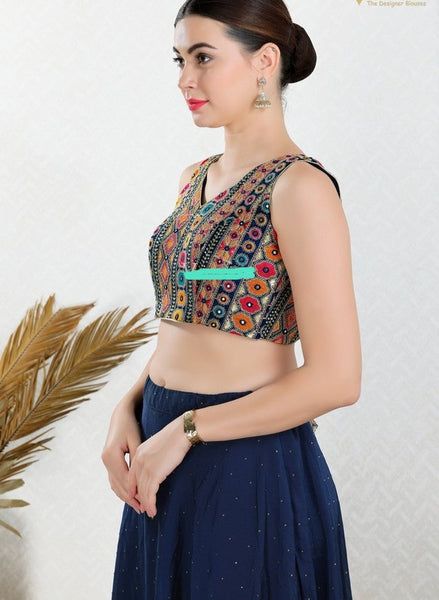 Readymade Silk Padded Back Open Sleeveless Saree Blouse