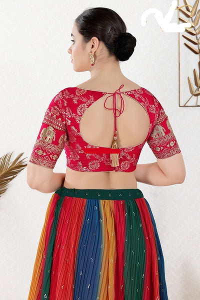 Readymade Jacquard Padded Back Open Elbow Sleeves Saree Blouse