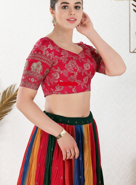 Readymade Jacquard Padded Back Open Elbow Sleeves Saree Blouse
