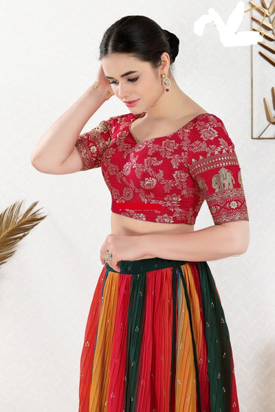Readymade Jacquard Padded Back Open Elbow Sleeves Saree Blouse