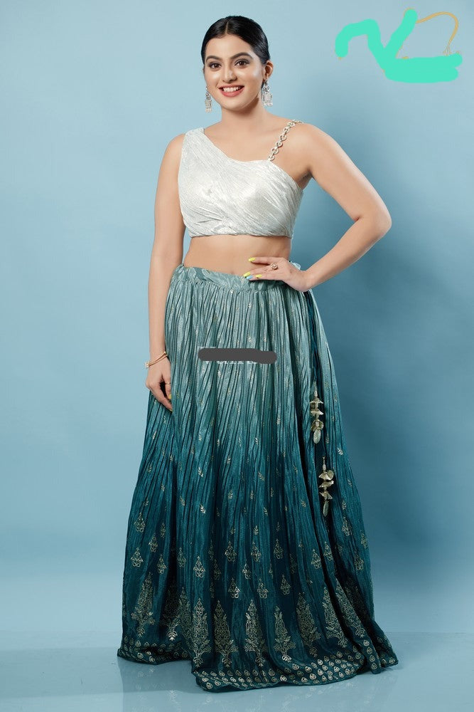 Readymade Net Padded Silver Back Open Sleeveless Saree Blouse