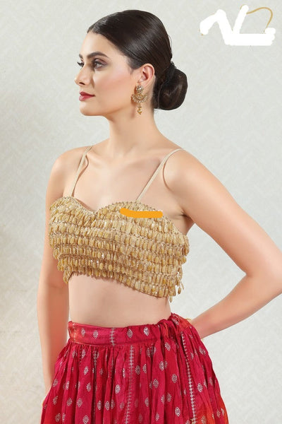 Readymade Silk Padded Gold Back Open Sleeveless Saree Blouse