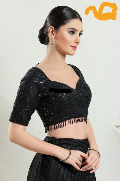 Readymade Net Padded Back Open Elbow Sleeves Saree Blouse