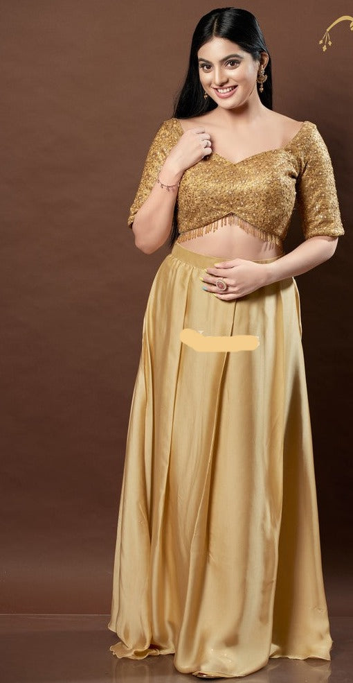 Readymade Net Padded Back Open Elbow Sleeves Saree Blouse