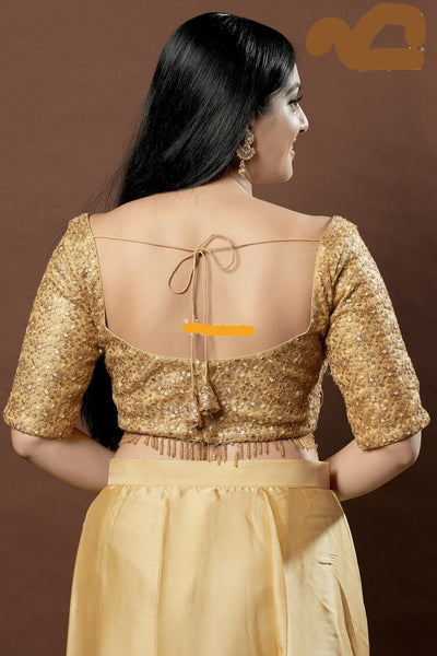 Readymade Net Padded Back Open Elbow Sleeves Saree Blouse