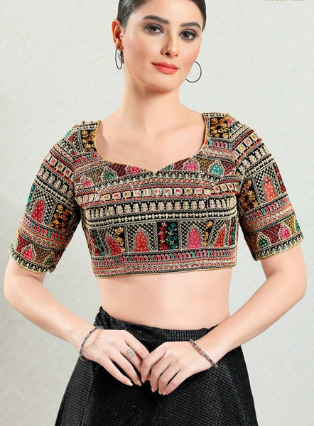 Readymade Brocade Padded Back Open Elbow Sleeves Saree Blouse