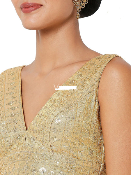 Readymade Women’s Tissue Padded Back Open Dark Gold Sleeveless Saree Blouse