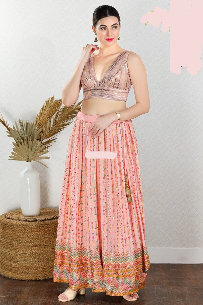 Readymade Net Padded Back Open Sleeveless Peach Saree Blouse