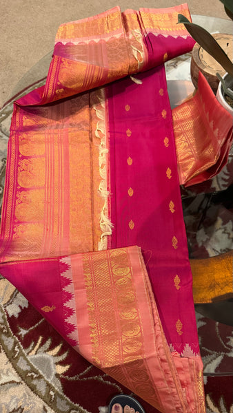 Hot Pink and Baby Pink Pure Silk Handloom Gadwal Saree