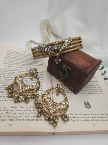 Rajvadi antique gold polish necklace set